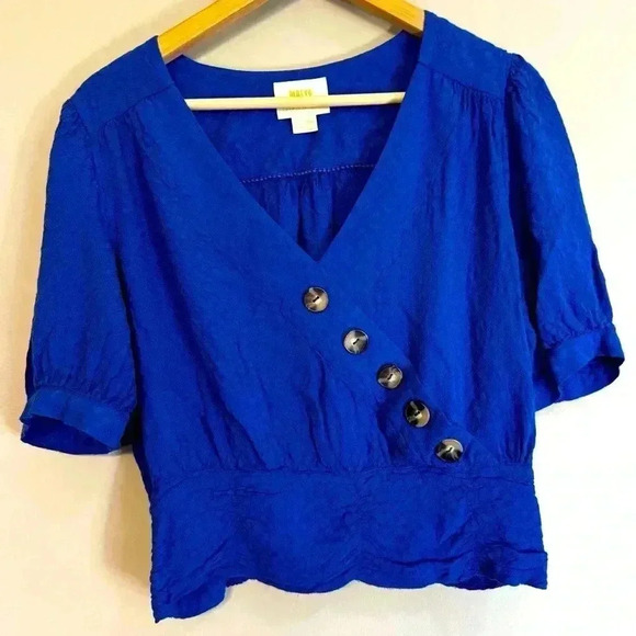 Blue Quilted Crop Top - Maeve by Anthropologie - Size 10 - Picture 1 of 11